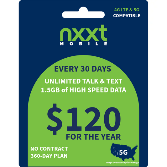 $10.00/Mo nxxt Annual Prepaid Flex Plan | Unlmtd Talk, Text and 1.5GB of Data