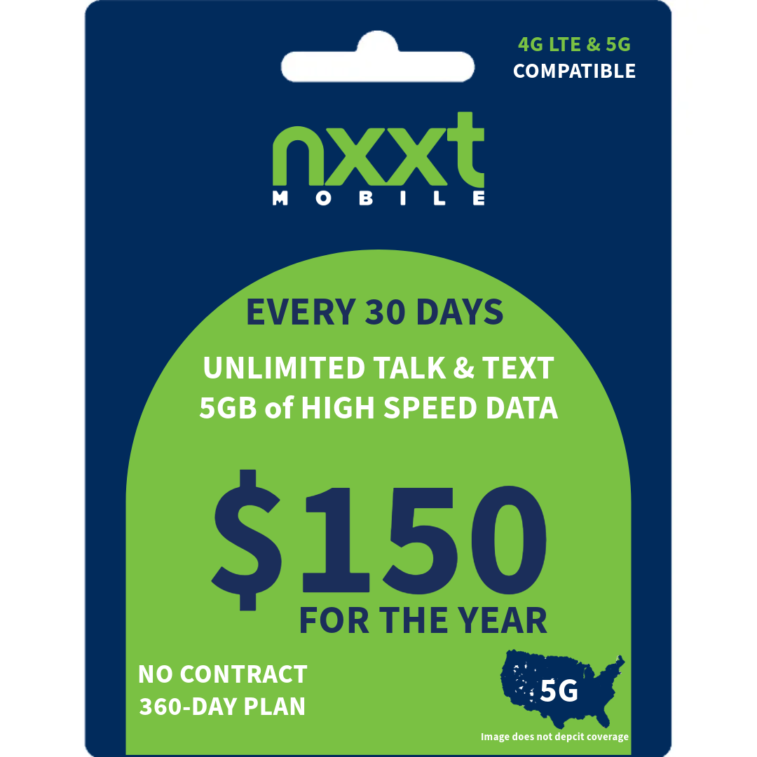 $12.50/Mo nxxt Annual Prepaid Flex Plan | Unlmtd Talk, Text and 5GB of High Speed Data